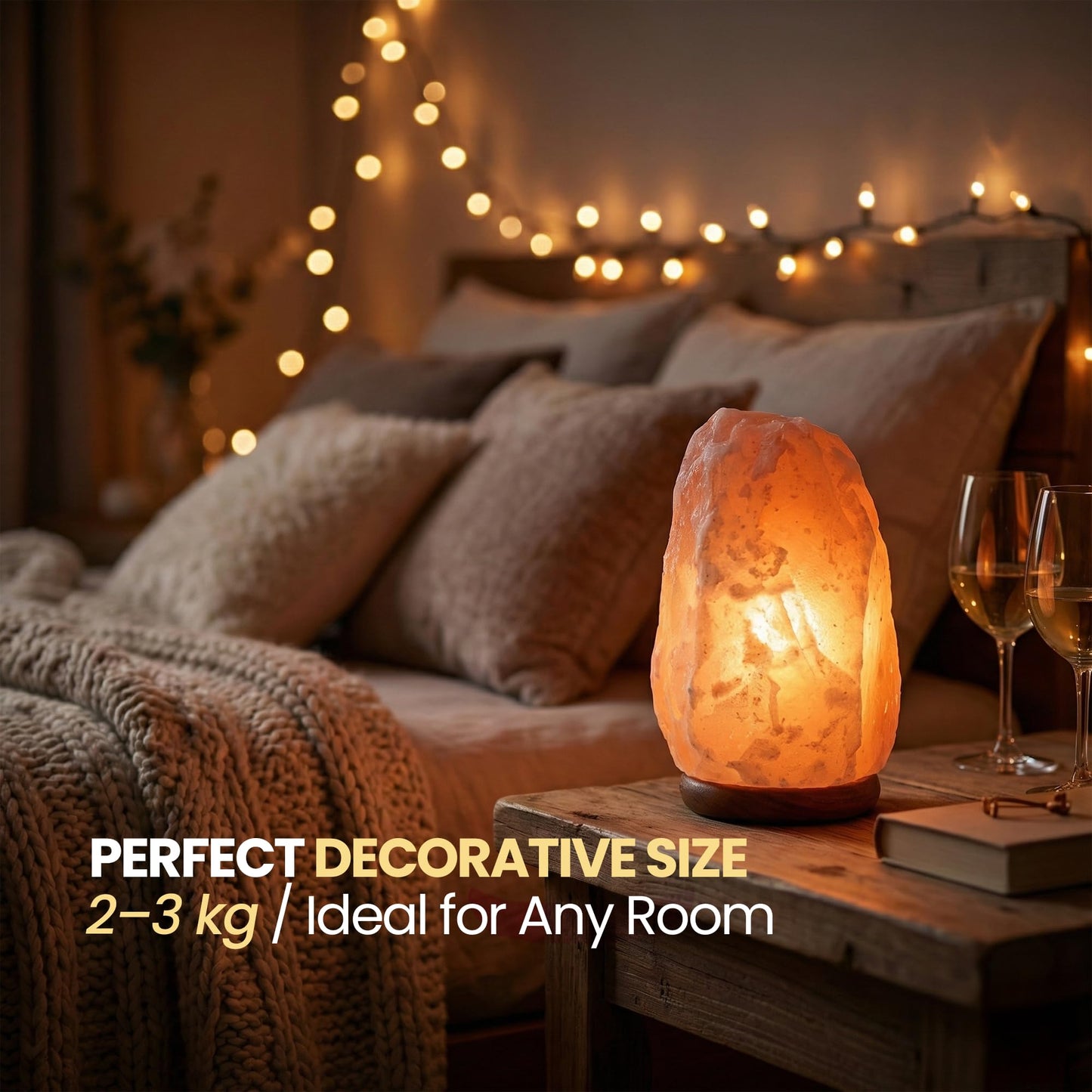 SAF Naturals Himalayan Salt Lamp 6 to 8 inch, 2–3 kg – Authentic Hand Carved Crystal Rock with Wooden Base and dimmer – Soothing Glow Lamp