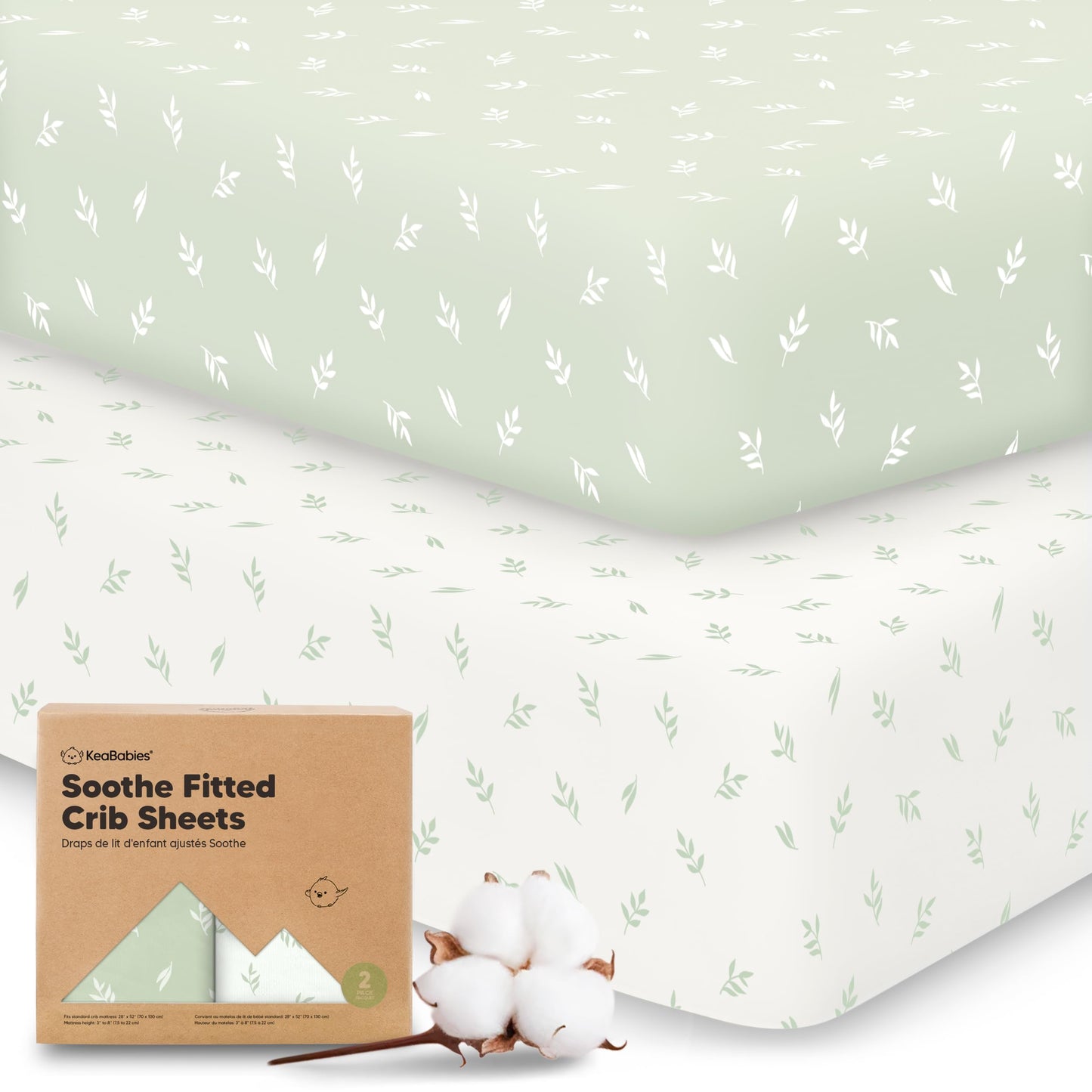 KeaBabies 2-Pack Organic Cotton Crib Sheets for Boys, Girls - 52x28 Fitted Crib Mattress Sheet Neutral, Breathable Cover for Baby Bed Set, Toddler Mattress, Soft & Cute Prints (Herb)