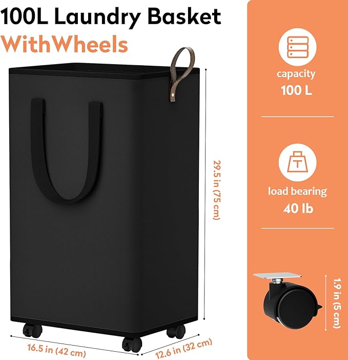 Laundry Basket with Wheels, Collapsible Laundry Baskets, Laundry Hamper with