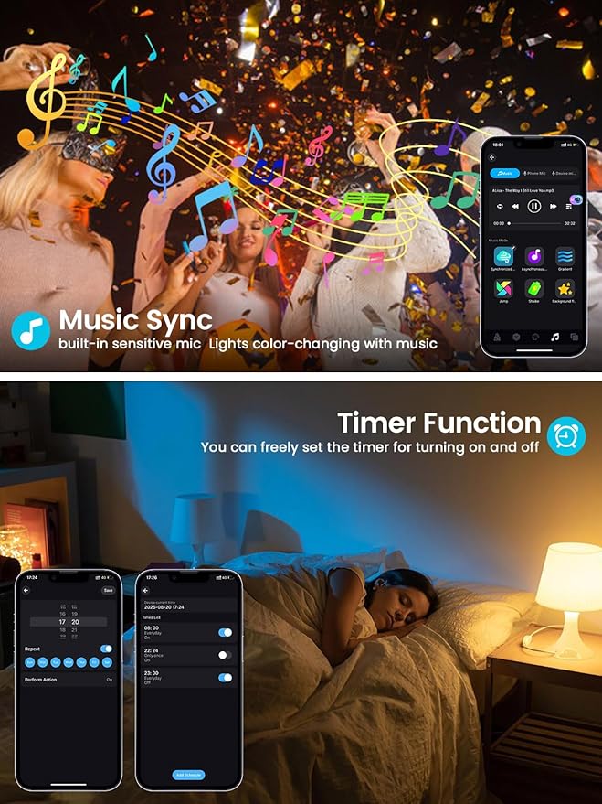 Smart Color Changing Christmas Lights with Remote & APP Control, 76FT 200LED Waterproof RGB Music Sync Holiday Twinkle Lights with Timer & Dimmable for Indoor Outdoor Wedding Party Christmas Decor