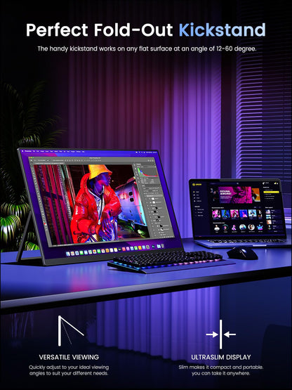 UPERFECT Portable Monitor 18.5 inch 120HZ 125% sRGB 1080P w/VESA & Stand, Large Portable Monitor FreeSync IPS HDR Gaming Display, HDMI USB C Travel Second Screen for Laptop MacBook
