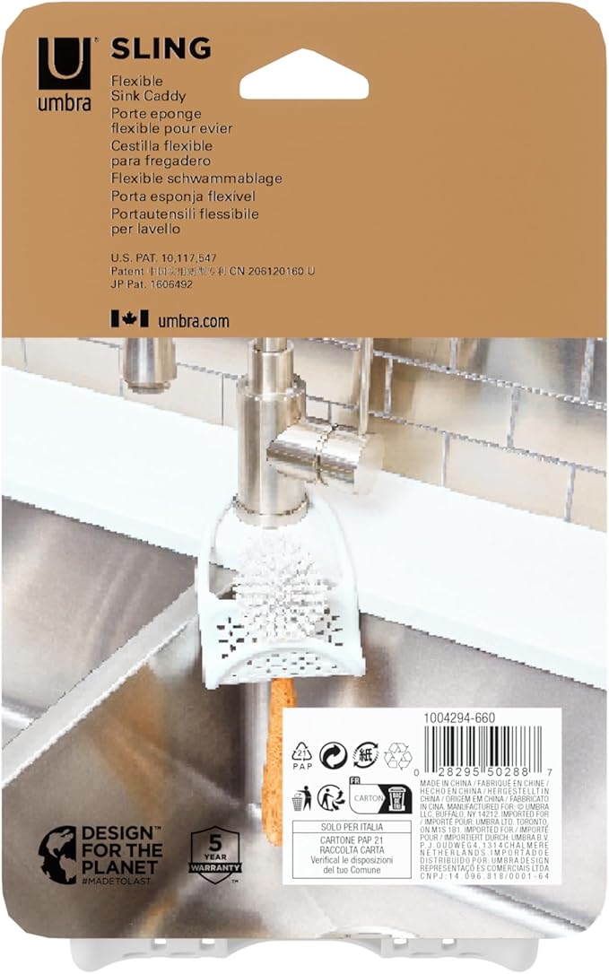 Umbra Sling Kitchen Sink Caddy Sponge Holder, Hangs Over Faucet or Divider