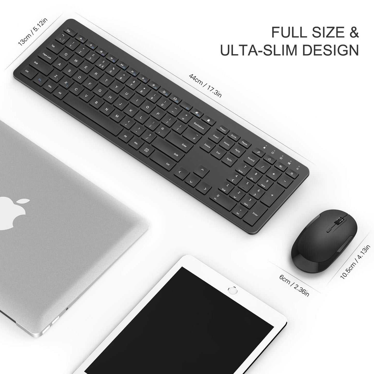 seenda Wireless Keyboard and Mouse Set, SK38 Ultra Slim Quiet USB Wireless Keyboard and Mouse Full Size QWERTY UK Layout with Numeric Keypad for Windows PC, Laptop, Computer, Black