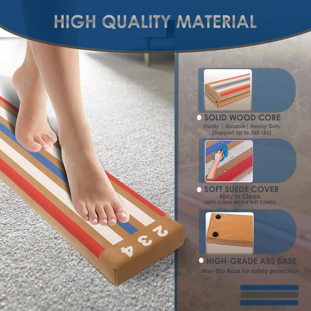 Jernoy 8 FT Folding Beam Gymnastics, Non-Slip Floor Balance Beam with Laser Guide for Kids, Beginners & Professional | Home, School, Gym Training Equipment