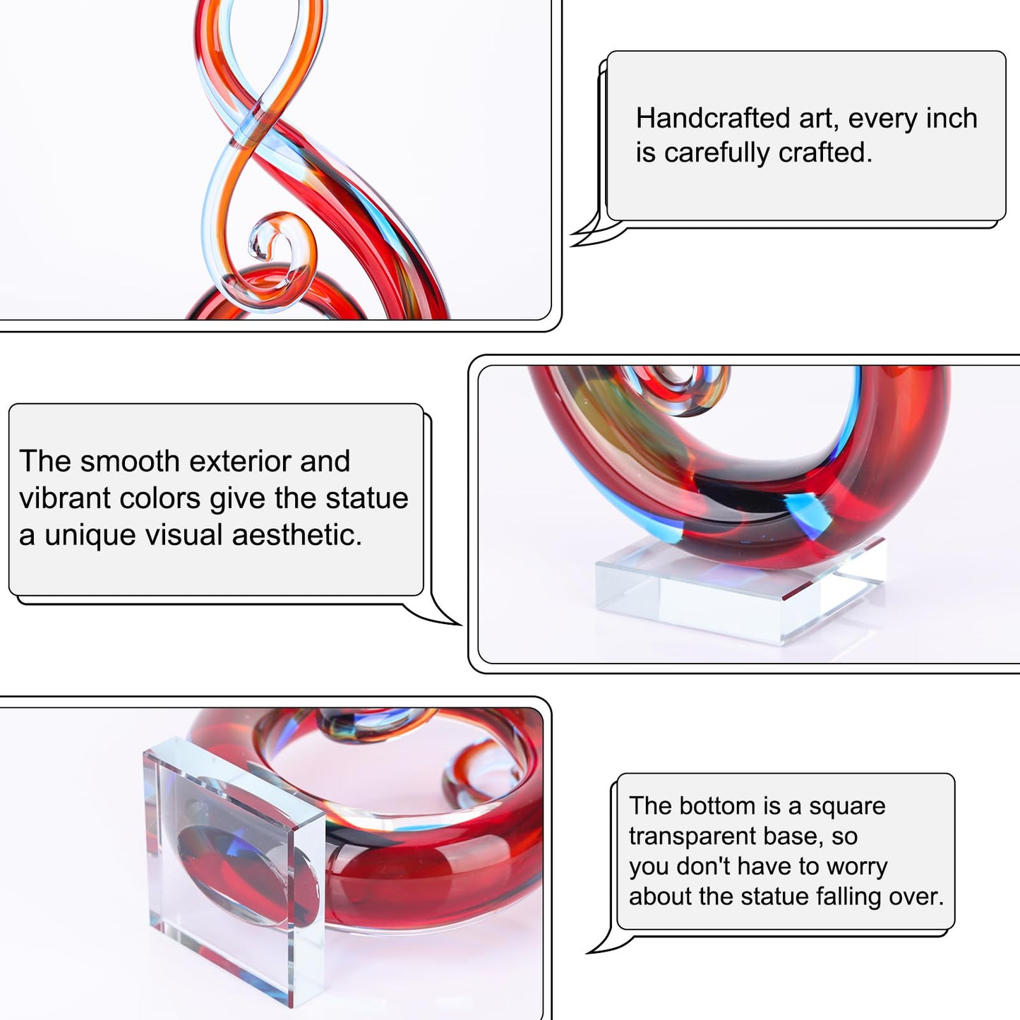 LCCCK 13" H Large Glass Sculpture Red Hand Blown Glass Figurines Art Music Decor, Modern Red Glasses Decor Crystals Statue Knick Knacks- for Luxury Home Living Room Office Console Table Decoration