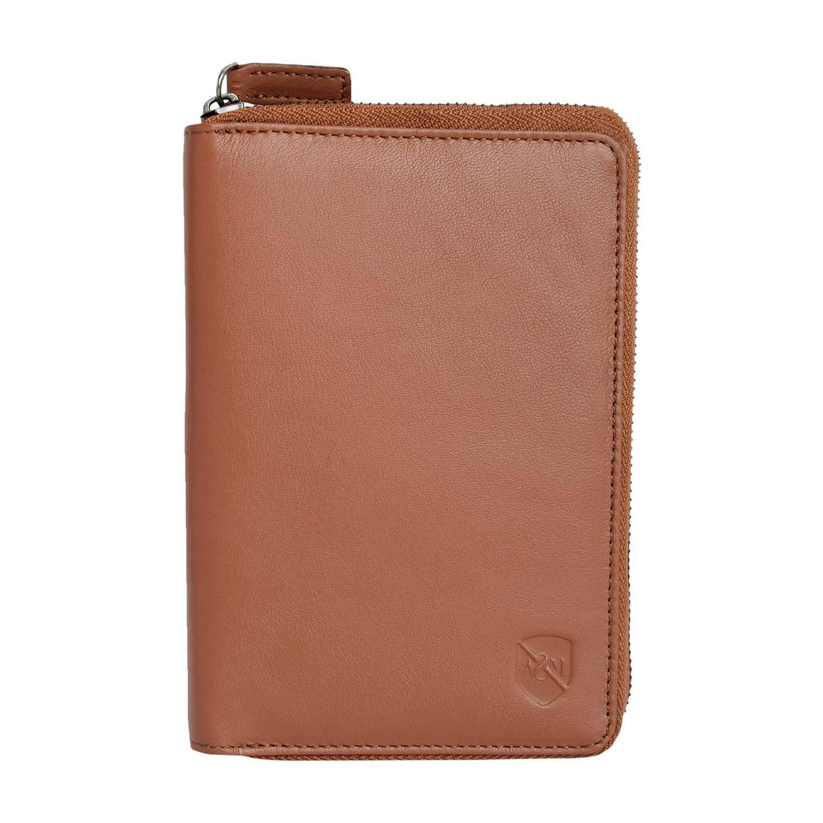 ALLEN & MATE 100% Leather Passport Holder for Travel RFID Blocking Passport Wallet for Men & Women - Zippered Compact Travel Document Organizer Fits Passport, Cash, Cards, SIM, ID and Tickets