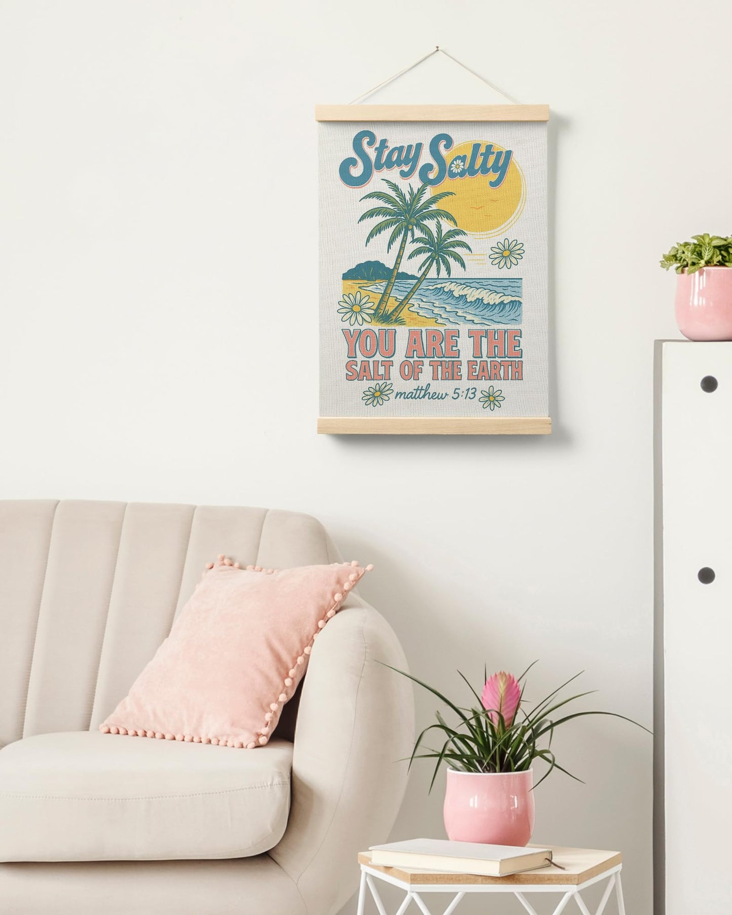 FGFK Summer Tropical Beach Christian Poster Hanger Frame, Beachy Room Decor Aesthetic, Stay Salty Bible Verse Posters Prints Wall Art Decor for Living Room Bedroom Home, 12x16 Inch