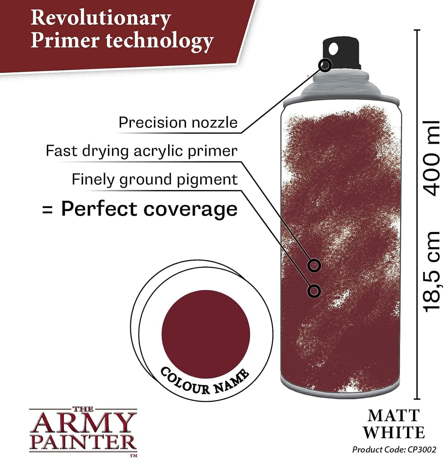 The Army Painter, Matt White Colour Primer, Acrylic Spray paint Matte White 400 ml, Miniature Painting Primer for Wargames, DnD & Warhammer
