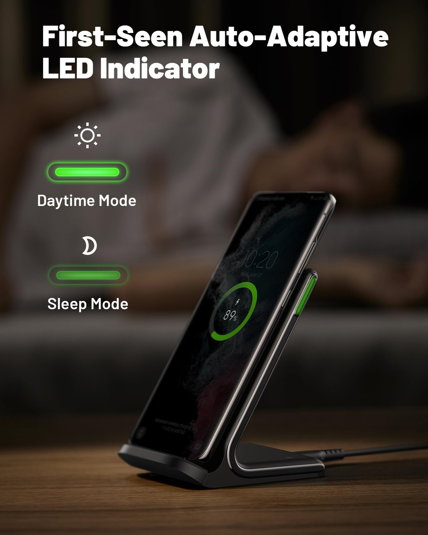 INIU Wireless Charger Stand, 15W Qi Fast Charging Dock Phone Charger, Adaptive LED Wireless Charging Station for iPhone 17 16 15 14 13 12 11 9 8 XR, Samsung S23 S22 S21, LG V40 G8, Pixel 8 7 6 etc.