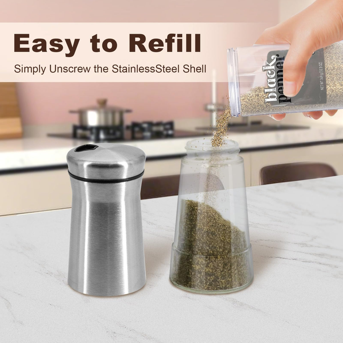 Farmhouse Salt and Pepper Shakers with Adjustable Pour Holes, Refillable Salt Shaker by Aelga, Ideal for Himalayan, Kosher, Black and White Pepper