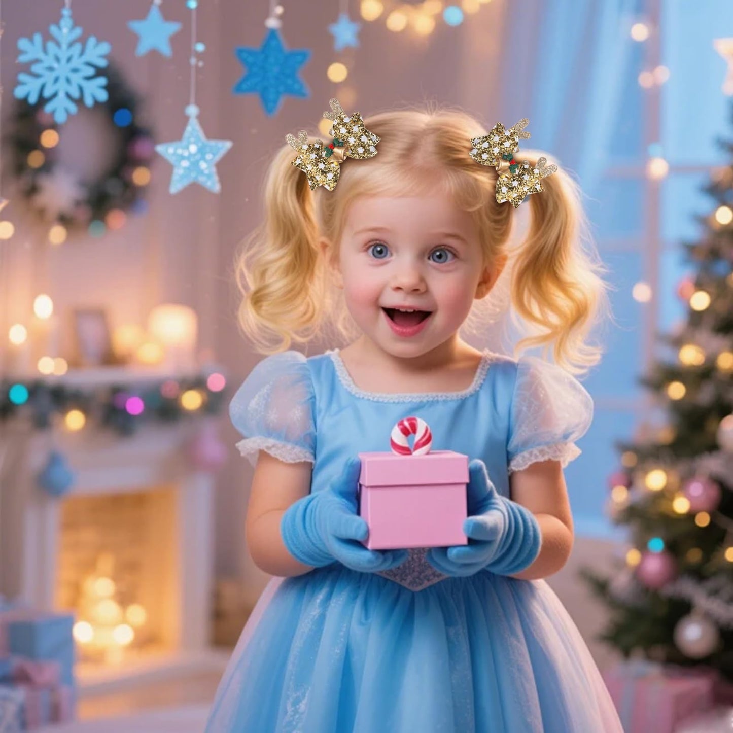 choicbaby 6pcs Christmas Hair Bows Clips 3" Glitter Sequin Baby Girl Hair Bows Christmas Tree Snowflake Bell Hair Accessories for Baby Girls Toddler Kids