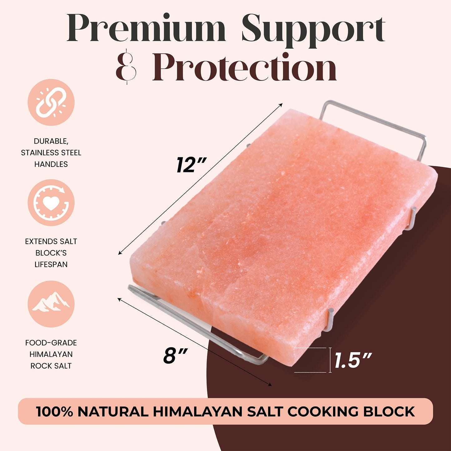 Spantik Professional Salt Block Set with Steel Tray 12" x 8" x 1.5" Himalayan Cooking Plate for Grilling, Cooking, Serving, 100% Pure Natural Food Grade Salt Stone Unique Gifts for Barbecue Smoker