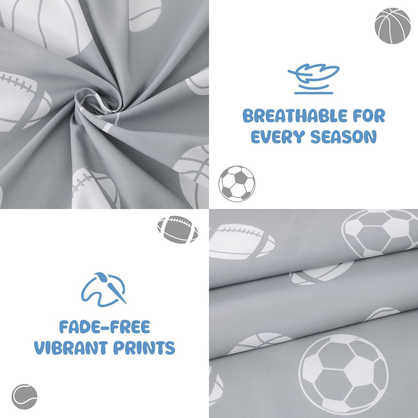 MICORAL Kids Twin Sheet Set Sports, 3 Pieces Sheets for Boys & Girls, Soft Printed Microfiber Bed Sheets, Deep Pocket Cozy Toddler Bedding Set, Sports