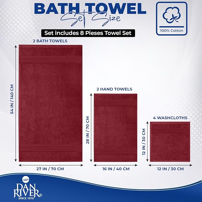 DAN RIVER 8 PC Luxury Bath Towels