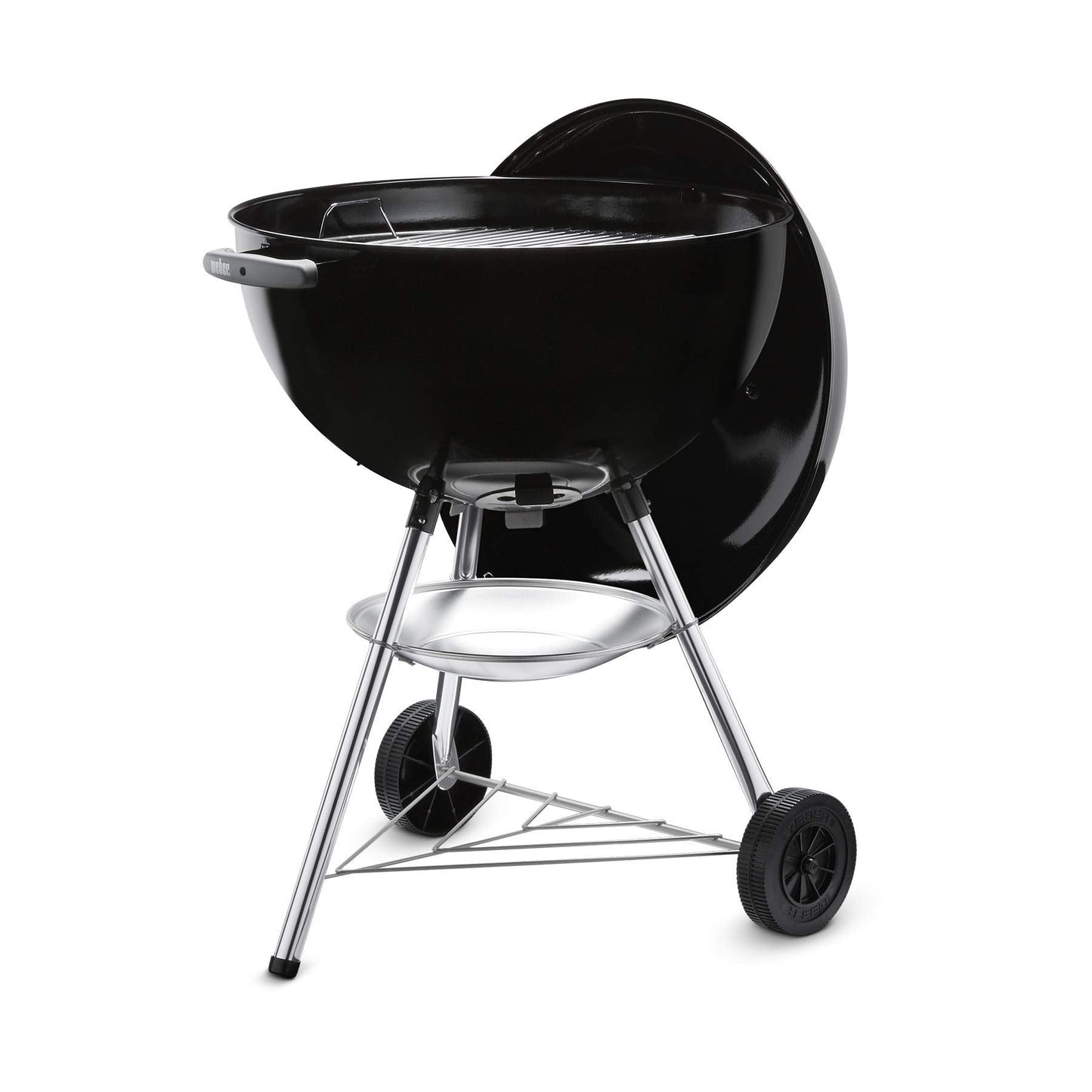 Weber Bar-B-Kettle Charcoal Barbecue/Porcelain-Enamelled Lid & Bowl, 57 cm Cooking Surface, Ash Collection Tray, Tripod Stand and Wheels, Black/Silver