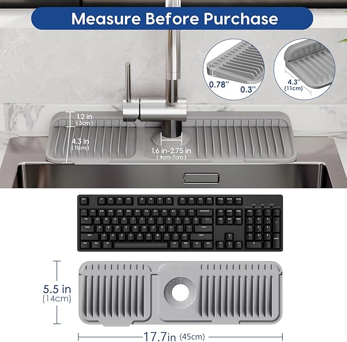 17.7 Inch Silicone Faucet Mat for Kitchen Sink Splash Guard