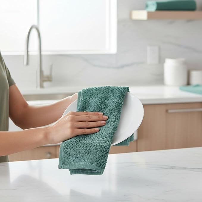 Serafina Home Dark Emerald Green Kitchen Hand Dish Towels: Oversized 28" x 18"