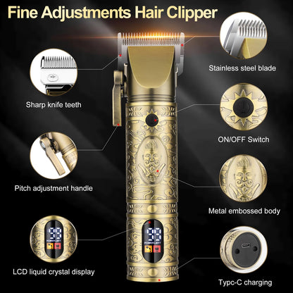 QREEYX Hair Clippers for Man T-Blade Trimmer Nose Hair Trimmer Electric Shaver Set, Professional Metal Body Barber Clippers Set for Haircut, Men’s Grooming Kit with LCD Display, Ideal Gift for Him