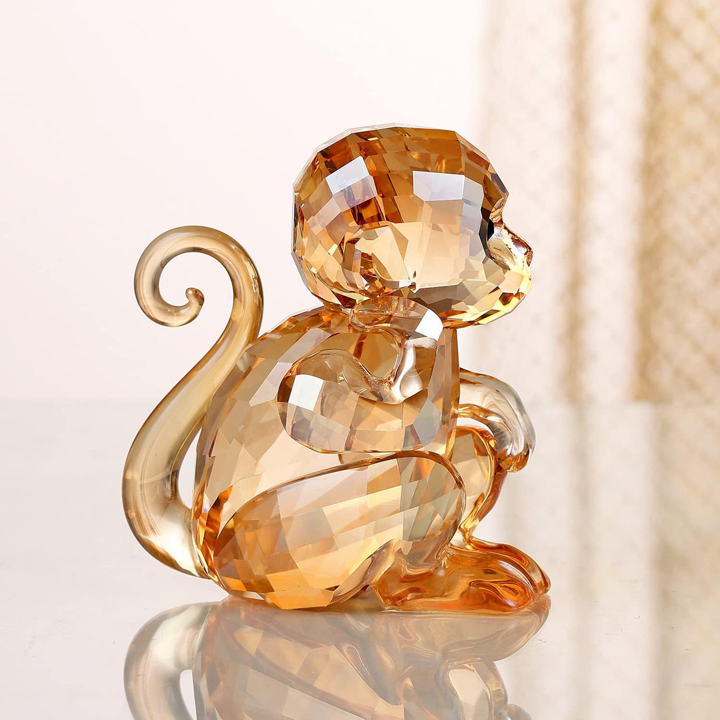 DOJOZ Crystal Little Monkey Animals Lovely Craft Decorations for Home Ornaments Christmas Collectible Birthday Gifts Figurines (Gold)