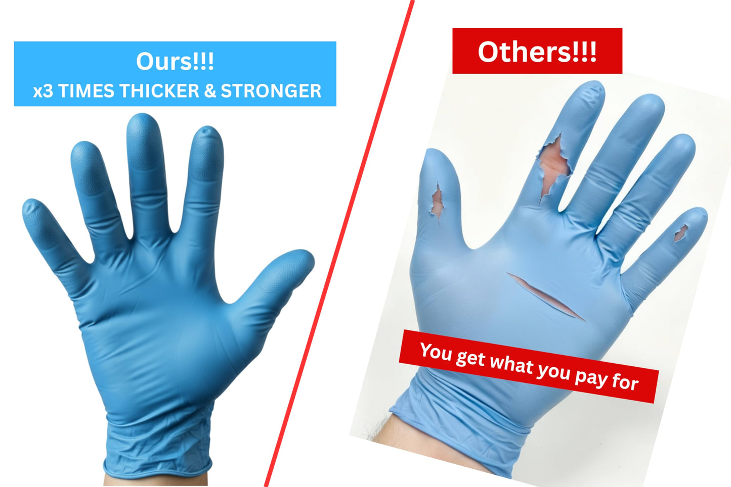 Extra Large –300 Gloves (3 Boxes) Disposable Blue Nitrile Powder Free Gloves for Examination, Medical, Food, Hair, Beauty, Cleaning, Industrial, Multipurpose Use, Latex Free