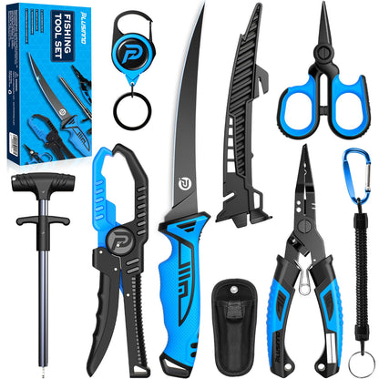 PLUSINNO Fishing Gear, Fishing Tools, 7PCS Fishing Accessories, Corrosion Resistant Fishing Pliers Kit, Fishing Knife, Floating Fish Lip Gripper Fishing Gifts for Men, Gifts for Fishermen