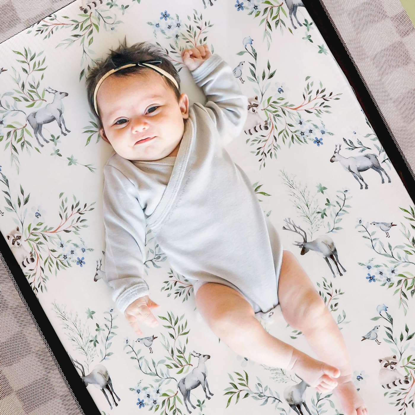 Stretchy Ultra Soft Jersey Knit Pack and Play Sheets Set 3 Pack, Portable/Mini Crib Sheets for Baby Girls, Universal Fit for Pack N Plays Safe and Snug, Stylish Print