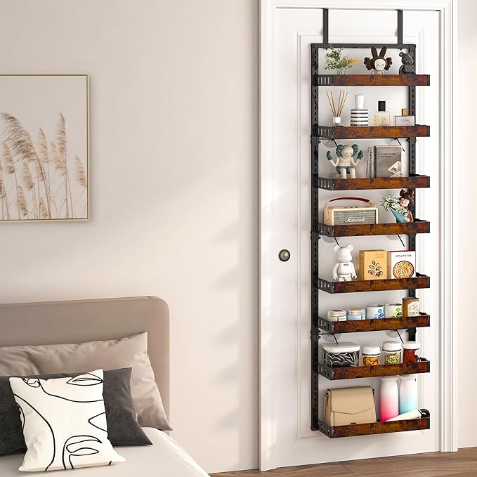 bukfen Over the Door Pantry Organizer, 8-Tier Adjustable Wooden Basket Kitchen