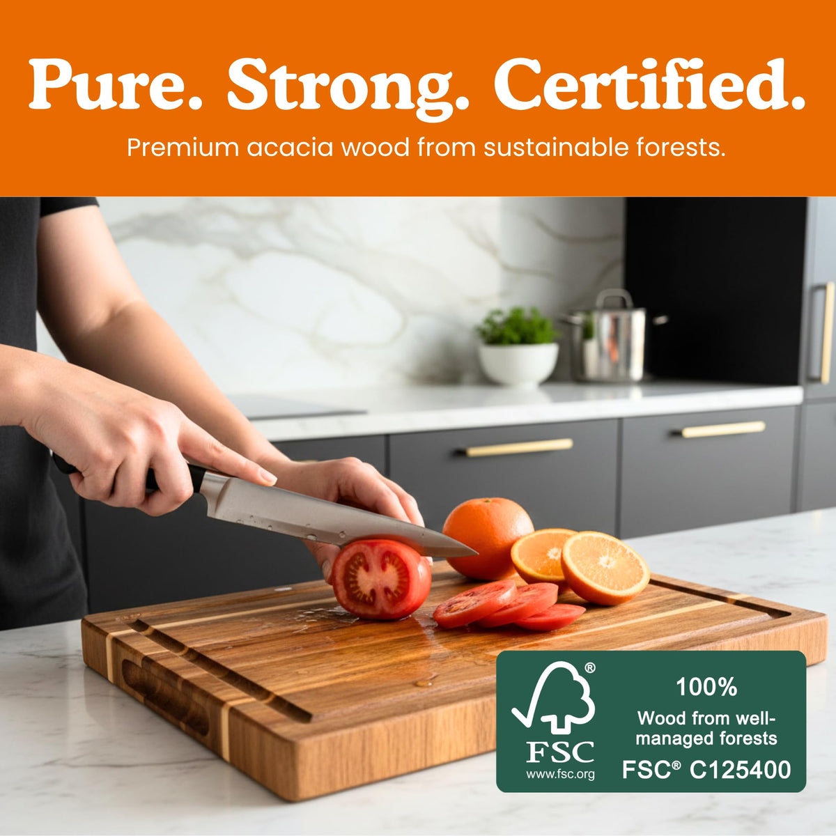 Non-Toxic Acacia Wood Cutting Board, Mineral Oil & Plastic Free, 16x11 in