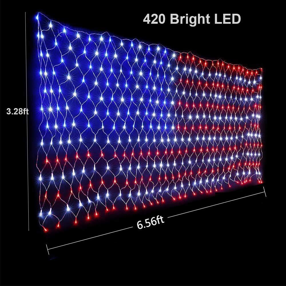 FUNIAO (New) American Flag Lights, 420 LED USA Flag, Outdoor Waterproof Patriotic Lights Hanging Ornaments for Memorial Day, 4th of July, Labor Day, Presidential Election, Christmas