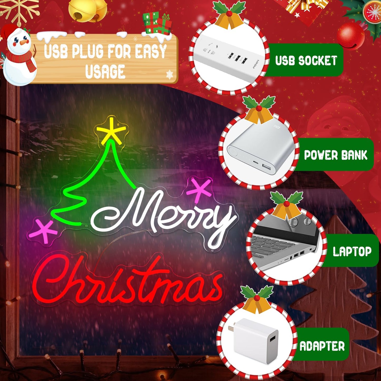 Large Merry Christmas Neon Sign for Wall Decor 19.69 * 13.11&18.11 * 6.57inch Merry Christmas Led Sign Dimmable Xmas Tree Neon Light Up Signs for Xmas Party Window Home Bar Club Shop Decoration Gifts