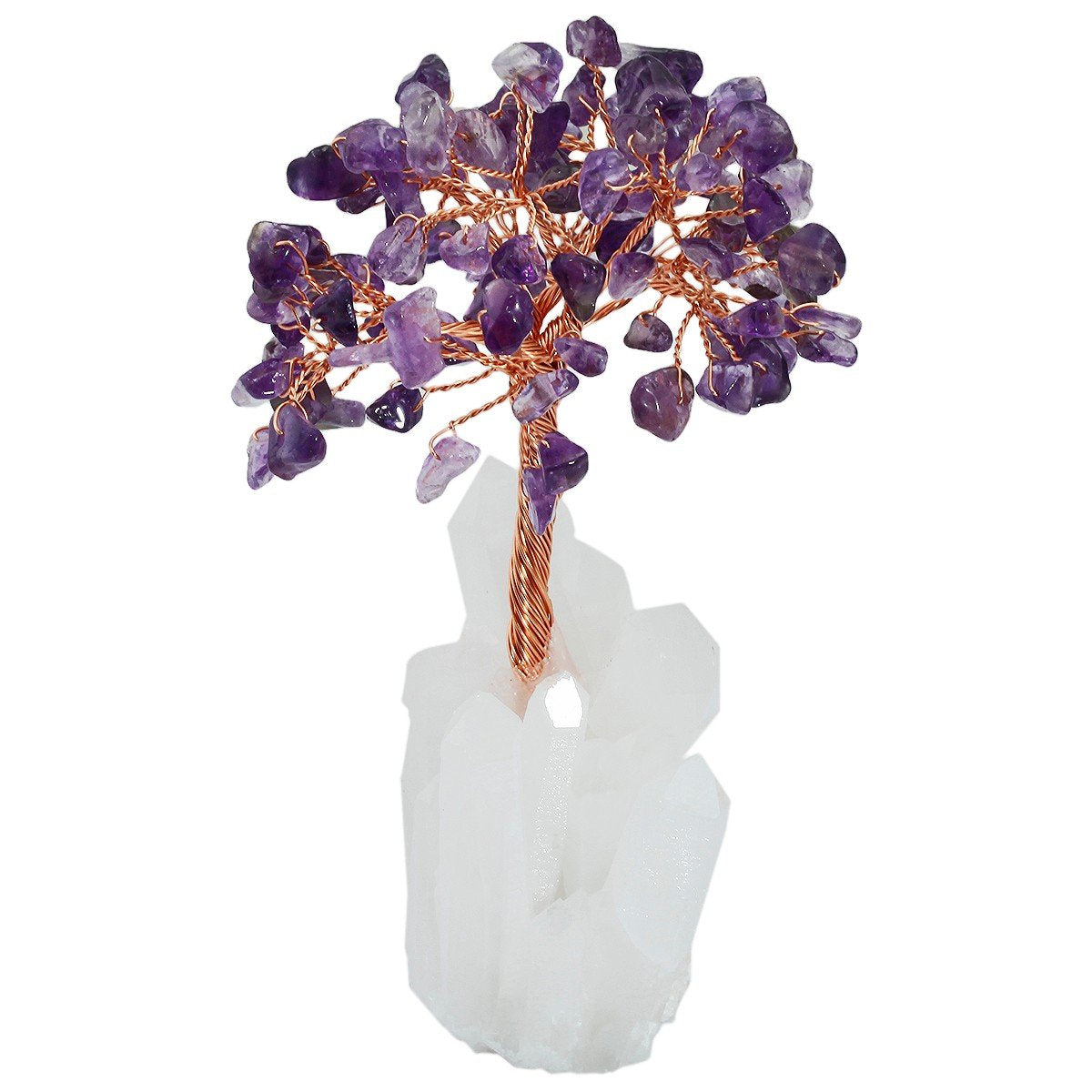 SUNYIK Natural Amethyst Money Tree,Rock Quartz Cluster Base Bonsai Sculpture Figurine 4 Inches