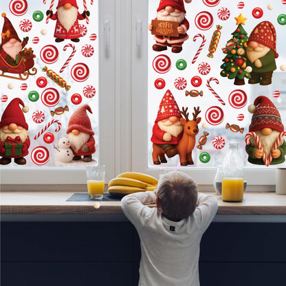 WALPLUS Christmas Window Clings Decorations Double-Sided Reusable Peel and Stick Removable for Glass Living Room Nursery Room Home Office Holiday Gnomies and Candy Delights 186 Pieces