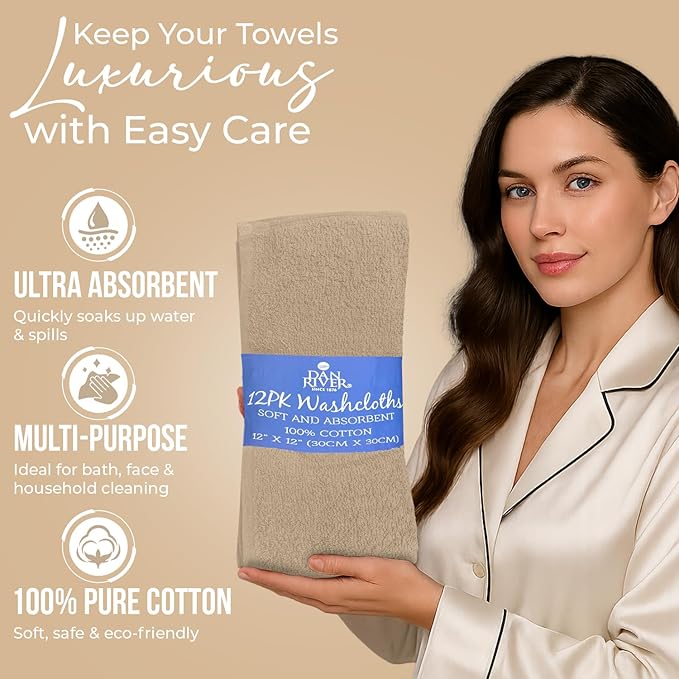 DAN RIVER 12 Pack Wash Cloths for Showering