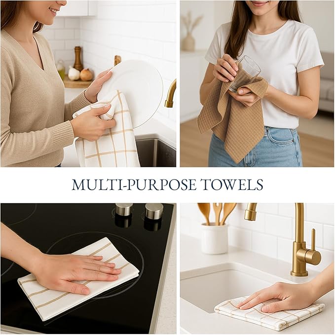 LANE LINEN Cotton Kitchen Towels and Dish Cloths Set, Quick-Drying Dish Towel