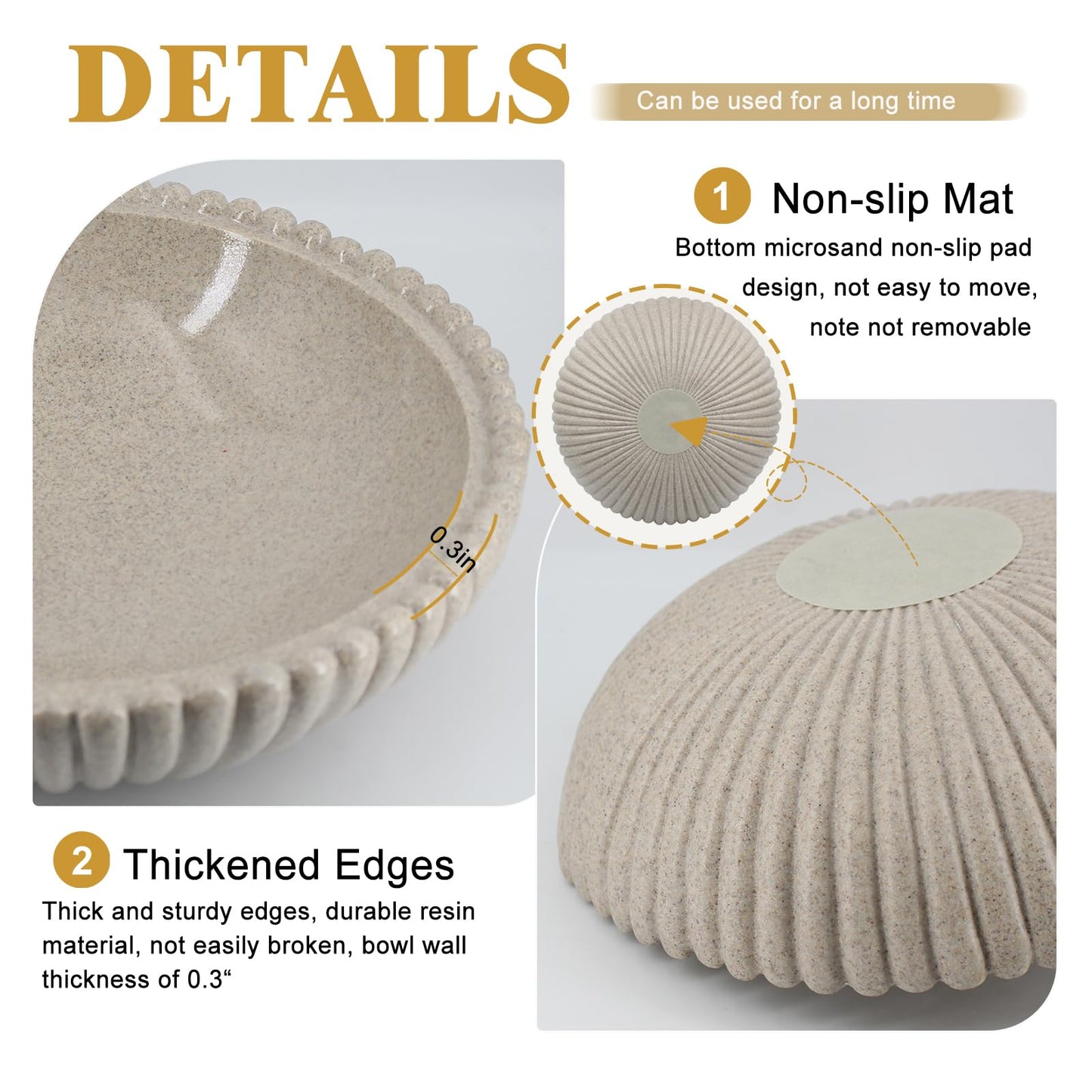 Richtmall Large Resin Decorative Bowl 12 Inch, Fruit Bowl Sandstone Ruffle Key Bowl for Coffee Table Shallow Centerpiece Bowl Catch All Bowl for Kitchen Counter, Entryway, Living Room