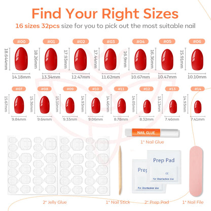 modelones Pink Short Press on Nails, Fall Halloween Oval Fake Nails Kit Press Ons with Nail Glue, Adhesive Tabs, Nail File, Prep Pad, Manicure Stick, 32Pcs 16 Sizes