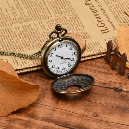Vicloon Modern Vintage Quartz Pocket Watch with Chain, Roman Numerals - Stylish for Birthday, Anniversary, Christmas, Father's Day (Bronze)
