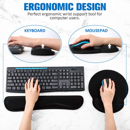 Yunsailing 8 Pcs Ergonomic Mouse Pad and Keyboard with Wrist Support Set Soft Smooth Gel Rest Comfortable Memory Foam for Easy Typing Gaming Computer Laptop Office Home