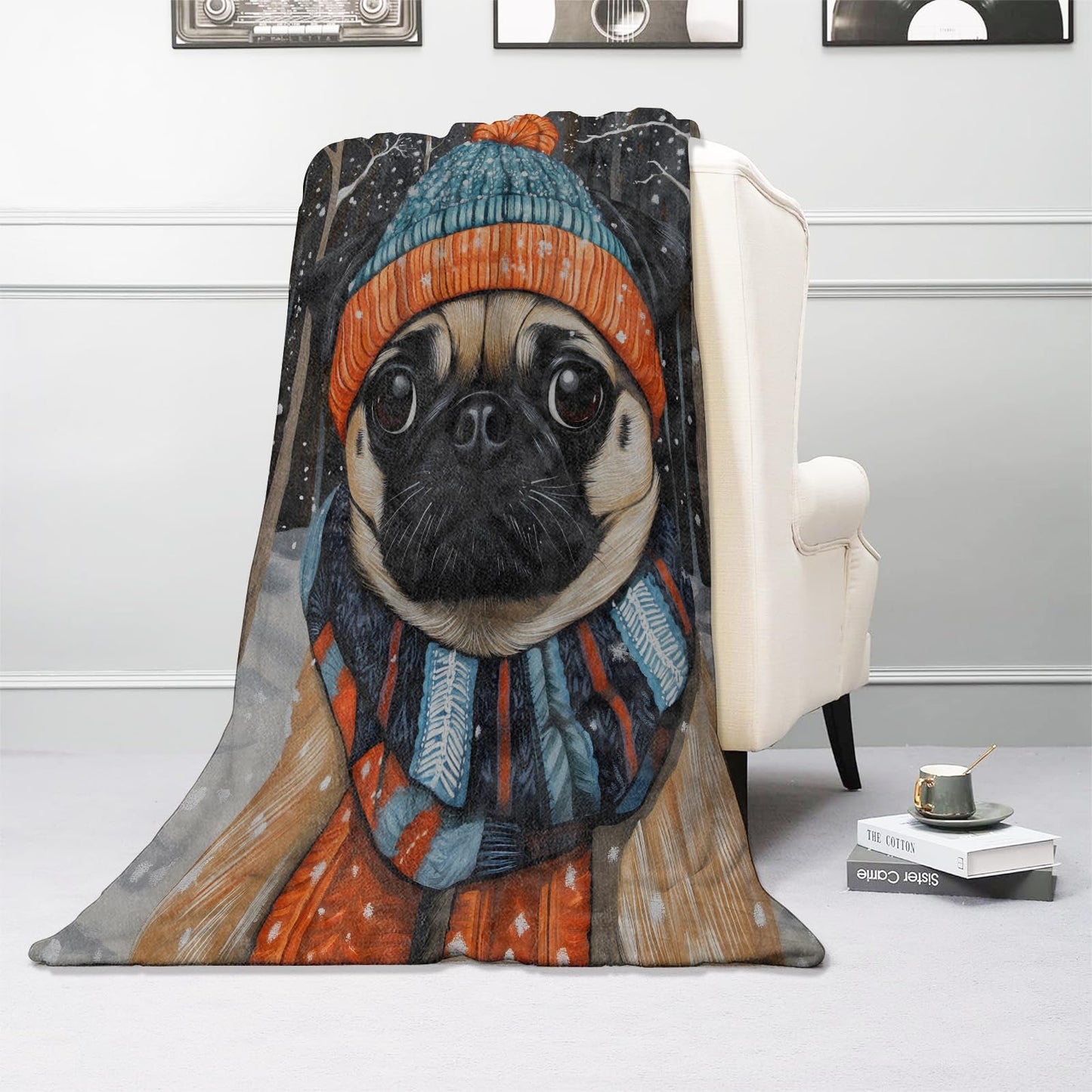 Kibue Funny Pug Dog Blanket - Lightweight, Soft & Cozy Flannel Plush Throw Blanket for Travel, Sofa, Bedroom, Office - Warm Decor for Adults Kids Women 60"×50"