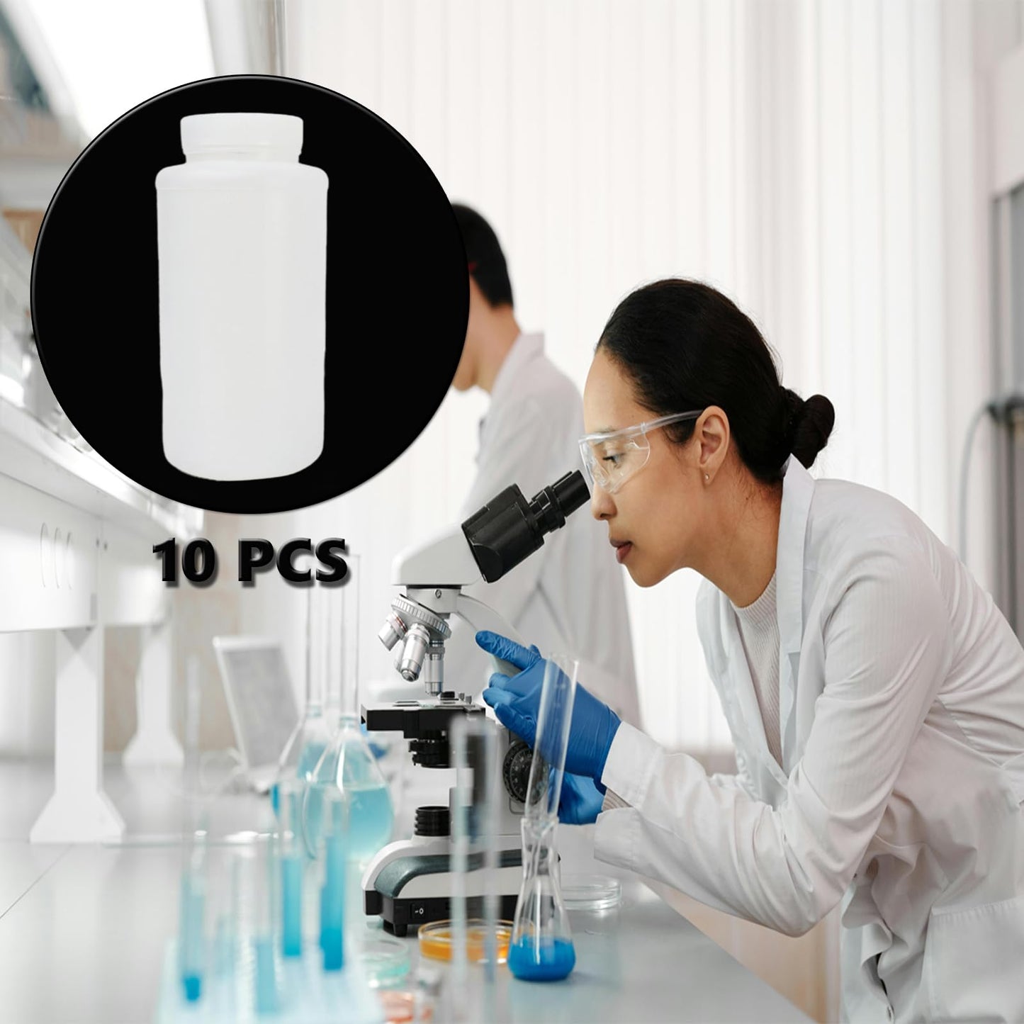 10 Pcs Plastic Sample Bottle with Lids 34oz/1000ml Wide Mouth Lab Chemical Reagent Container