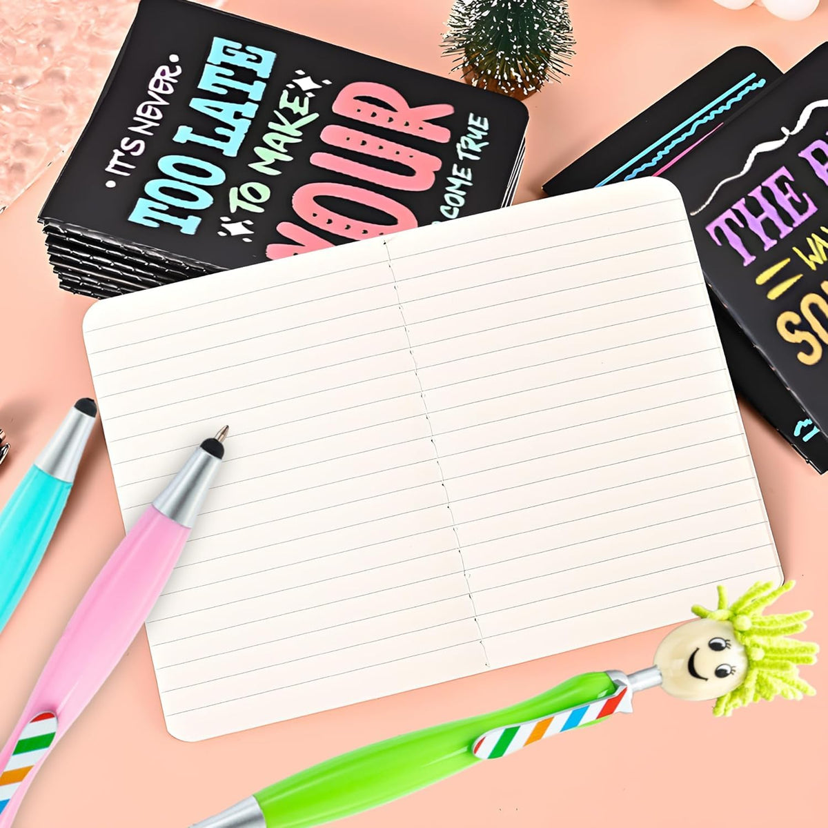 48Pcs Inspirational Gifts Bulk,Ballpoint Pens Motivational Notepads Gifts Set,24Pcs Mini Journal Lined with stylus pens,24Pcs Pocket Notebooks Bulk Gifts Set for Valentines Day Gifts Teachers School Office Party Favor Supplies