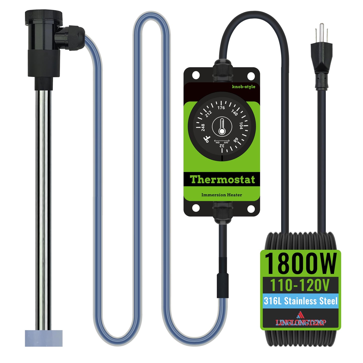 LINGLONGTEMP 1800W Submersible Hot Tub & Pool Portable Electric Immersion Water Heater with Temp Control for Pond, Bathtub, Inflatable Pool, Inground Pool, Sap, Above Ground Pool, Baptism & Baptistry