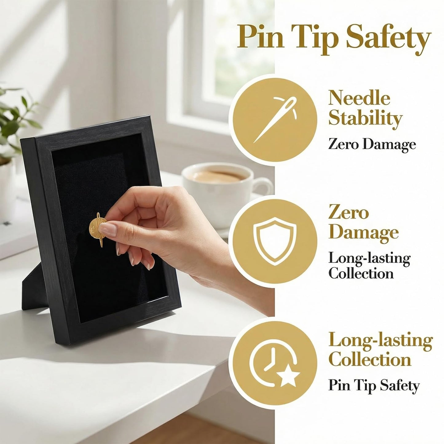 ZAYHENYOO Pin Display Case, Enamel Pin Collection Display with Deep Shadow Box Picture Frame with True Glass or DIY Craft Shadowbox for Shells/Flowers, Hanging or Tabletop Display (Black, 1P 6*8)