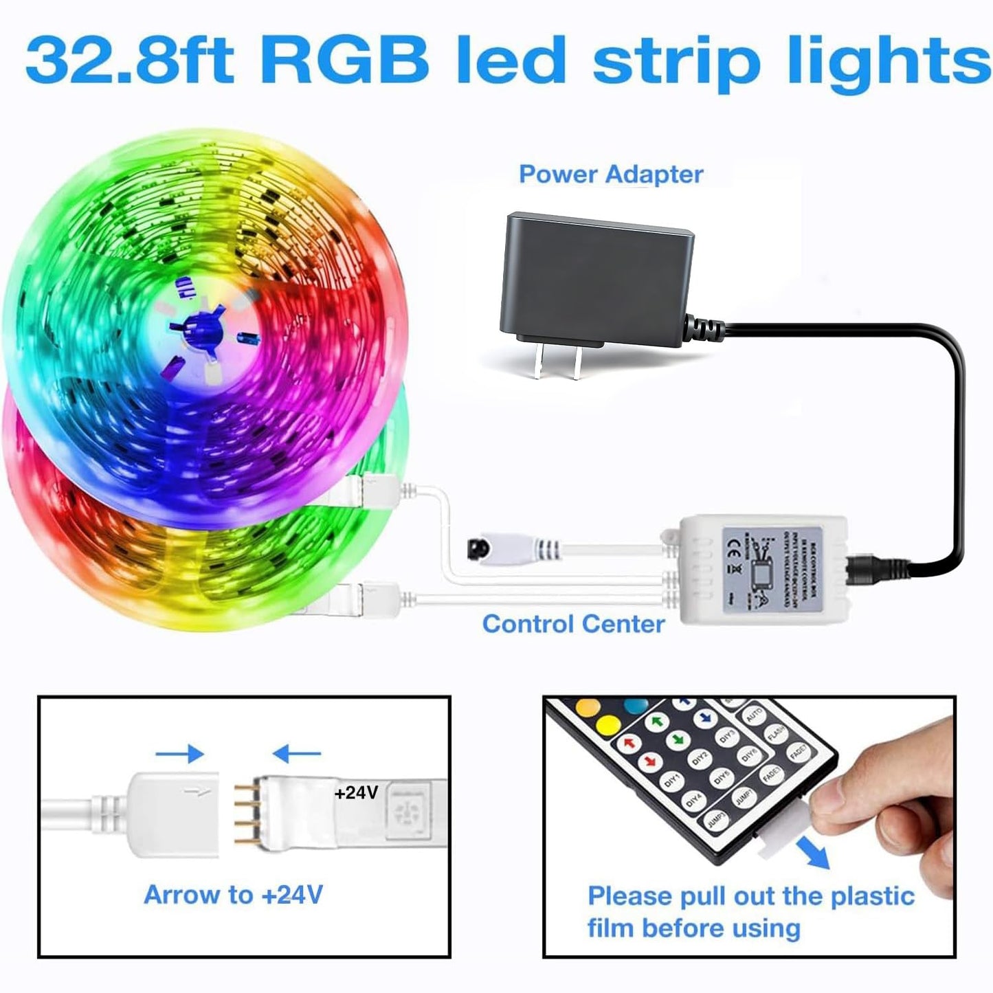 DAYBETTER Led Strip Lights 32.8ft Kit with Remote and Power Supply Color Changing