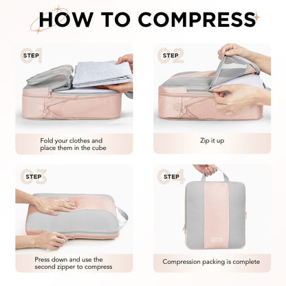 OlarHike 8 Set Compression Packing Cubes for Travel Gifts Mom Women,Luggage Clothes Organizer for Travelers,Airplane/Cruise/Car/Train Travel Essentials,Compressible Expandable Saver Space Bags(Beige)