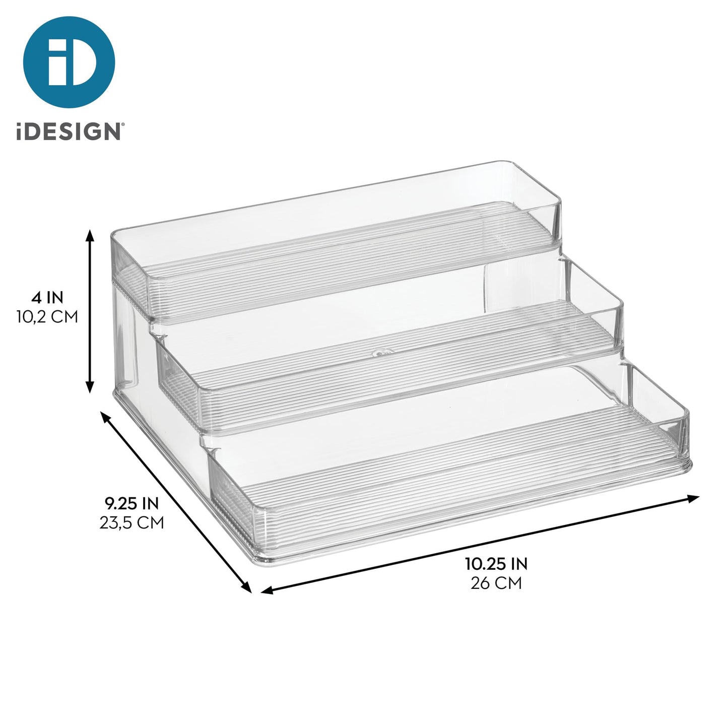 iDesign 3-Tier Spice Rack Organizer for Cabinets, Pantry or Countertop, Set of 2, Clear, Made in USA