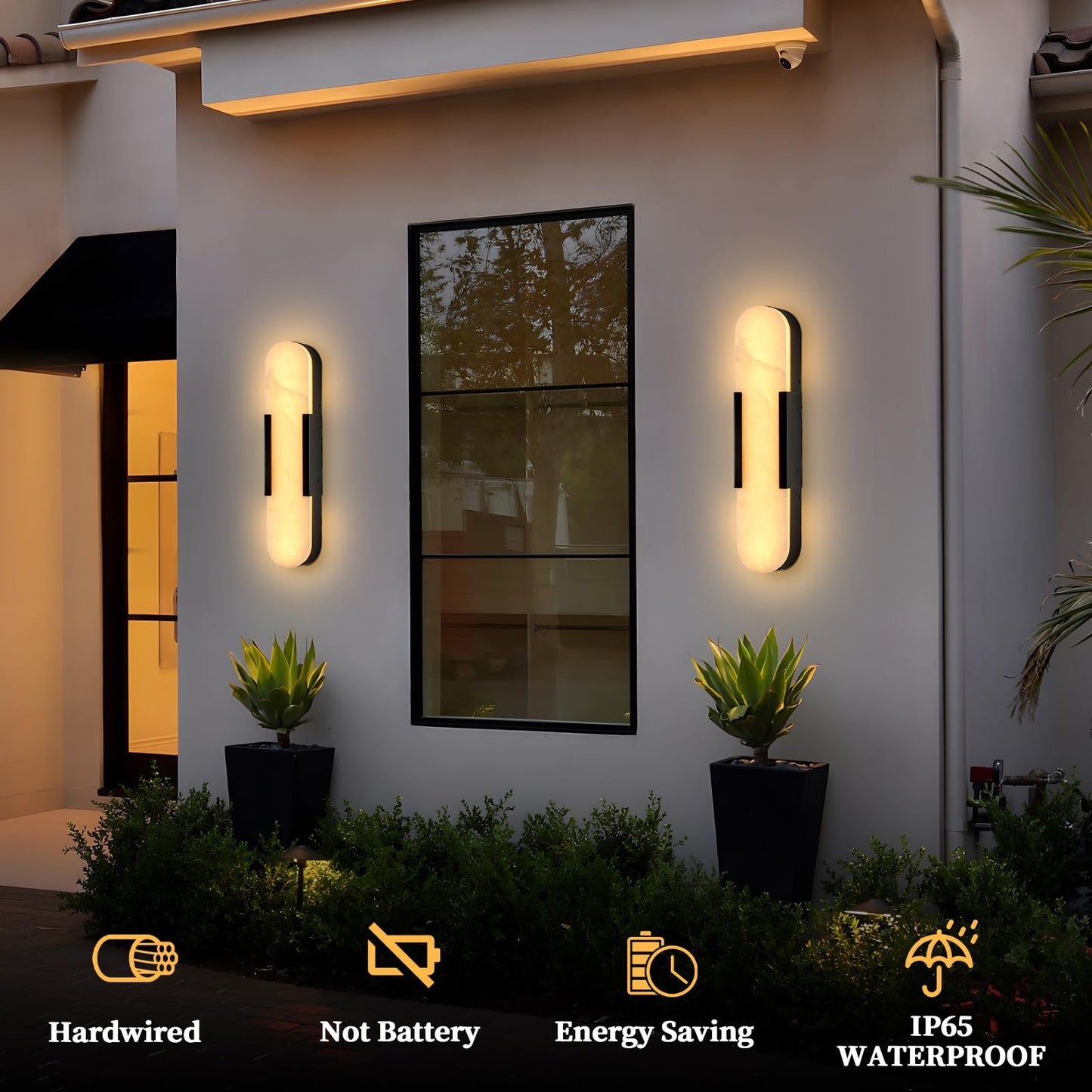 SUCICNISD Alabaster Wall Sconce, 19.7in Natural Marble Black Wall Sconce 3000K IP65 Waterproof Outdoor Modern Bathroom Alabaster Lamp for Living Room, Bedroom, Porch, Dining Room, Stairway