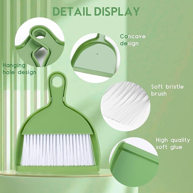 THINKLEARN 2PCS Small Broom and Dustpan Set, Mini Dust Pan and Brush, Hand Whisk