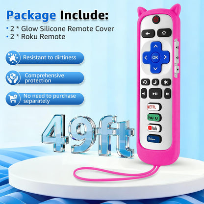 (Pack of 2) ONEBOM Replacement Remote for Roku TV with Soft Protective Silicone Cover(Glow in The Dark), Universal Remote for TCL/Hisense/Sharp/Onn/Element/Philips Roku Smart TV