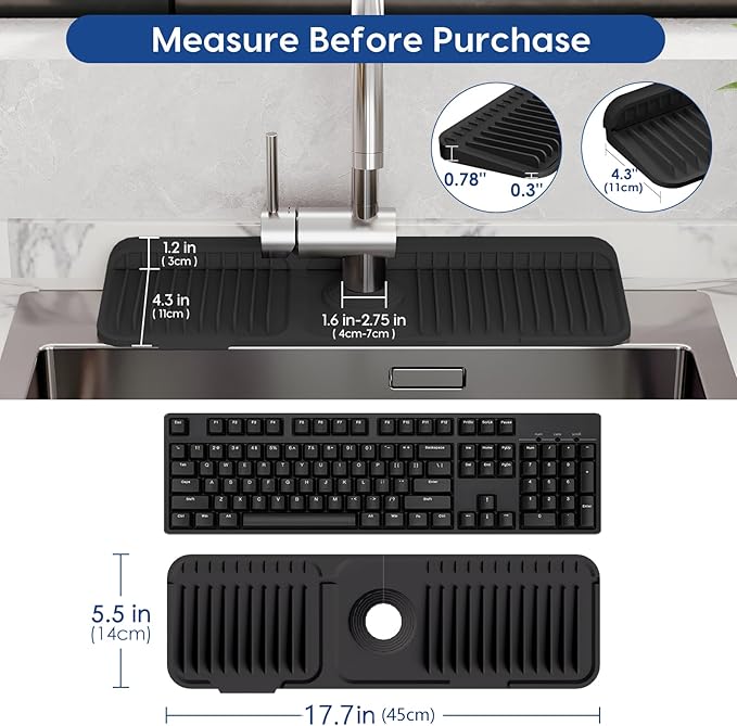 17.7 Inch Silicone Faucet Mat for Kitchen Sink Splash Guard